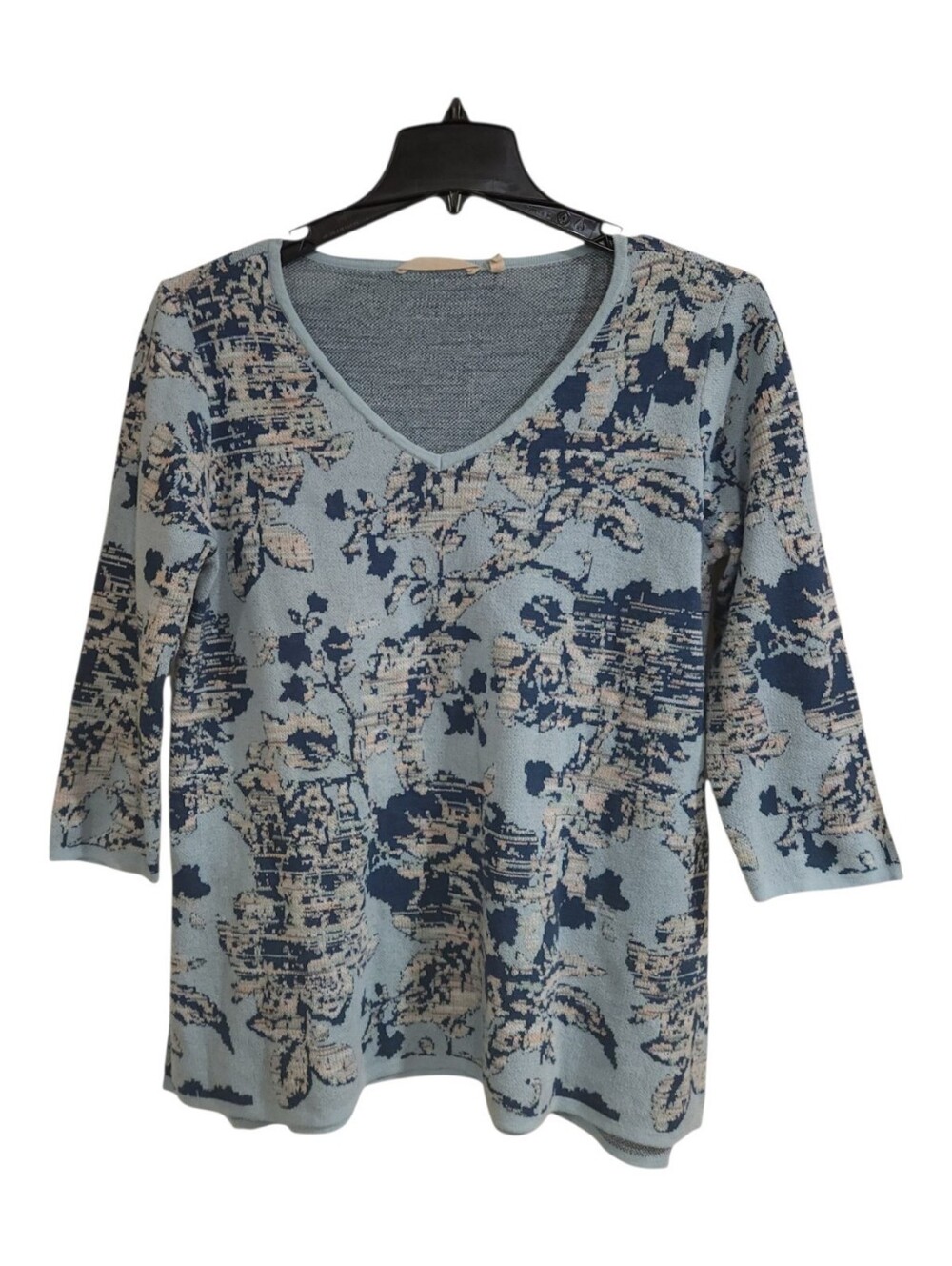 Soft Surroundings Knit Pullover Blue Floral Pullover Sweater Womens Size Large